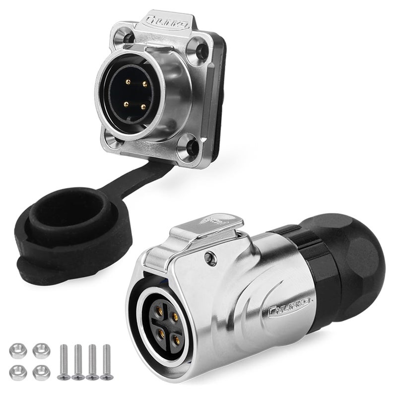 CNLINKO LP16 4-Pin Reverse Mount Female Plug and Male Socket for Automotive Machinery Outdoor Use IP68 Waterproof Circular Connector Metal Shell Quick-Connect Aviation Connector (4-Pin) - Image 1